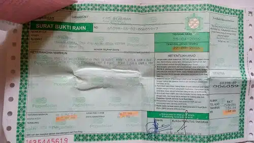 Surat Bukti Gadai Bu Ndari