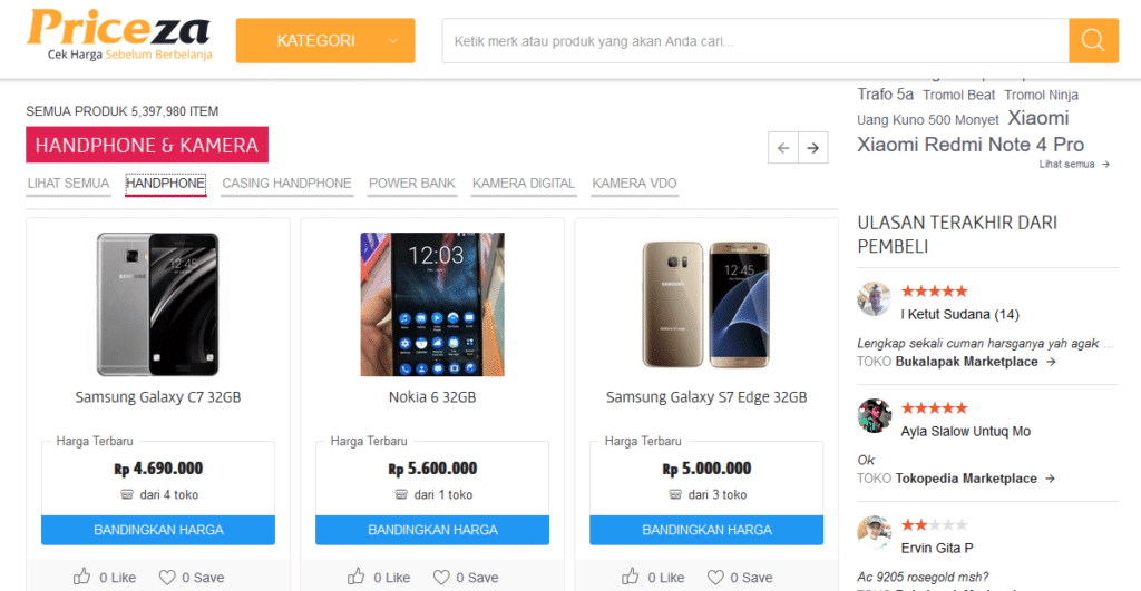Belanja Online Apa Saja Bisa dengan Priceza 2 Tampilan Homepage Priceza