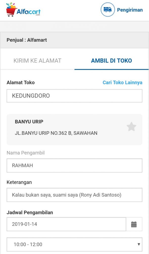 ambil di toko alfamart