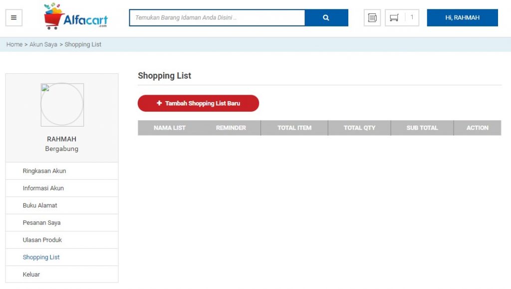alfacart shopping list