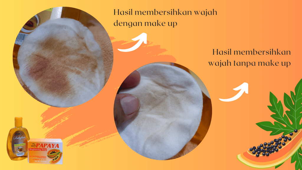 Tampak Kapas Setelah Pemakaian RDL Facial Cleanser dengan dan Tanpa Make Up